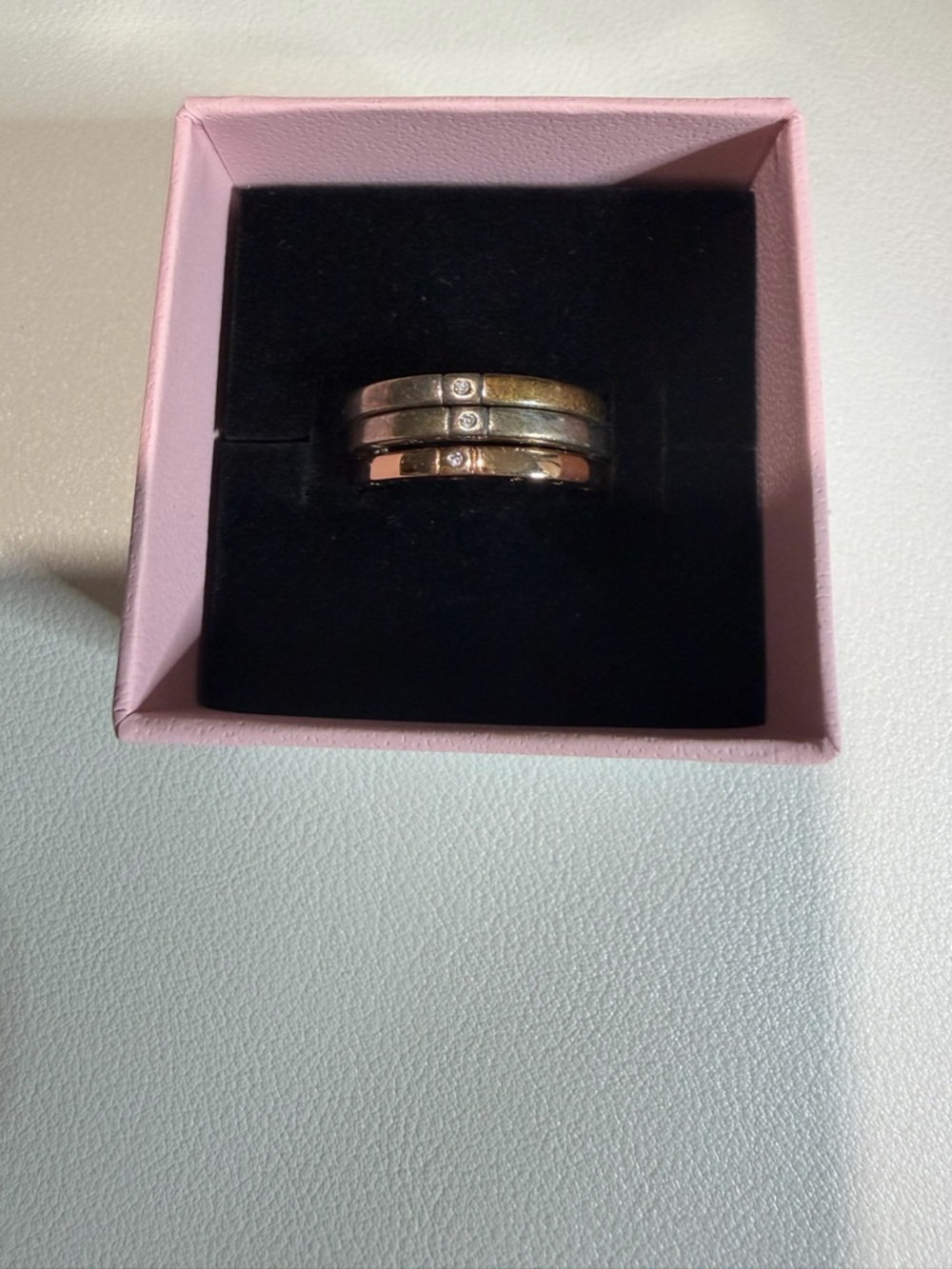 Pandora Tri-Color Textured Stacking Rings - Gold, Rose Gold, Silver - Picture 3 of 3